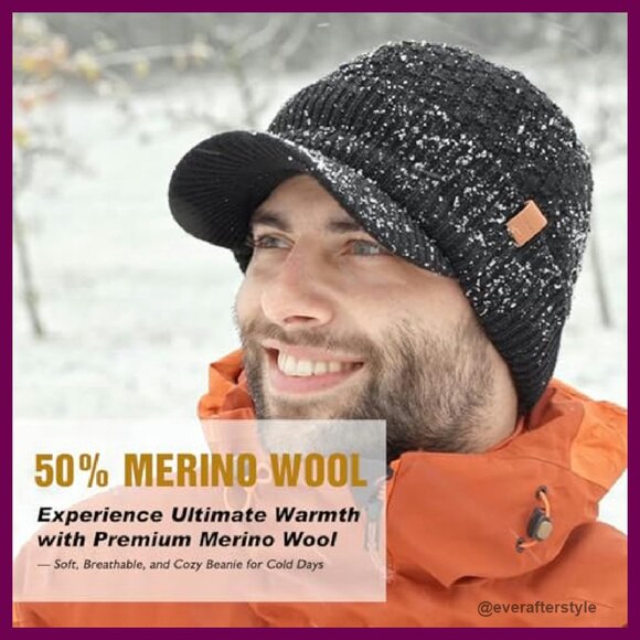 Merino Wool Fleece Lined Beanie Waterproof Winter Hat Unisex Classic main image 4